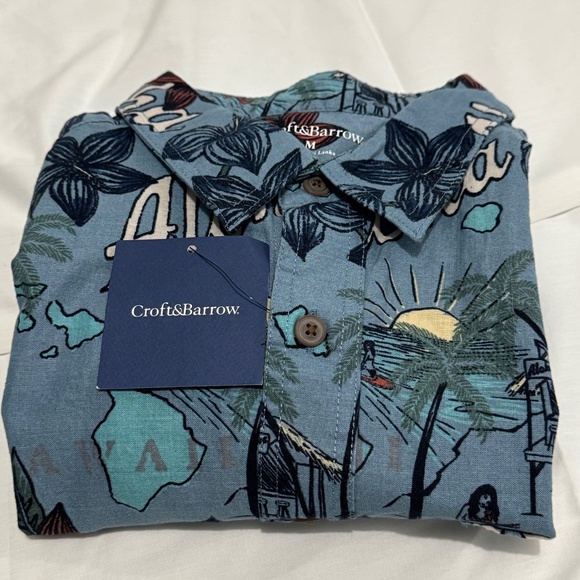 croft & barrow polo shirt with beach and floral design size medium Hawaii beach - Picture 5 of 5